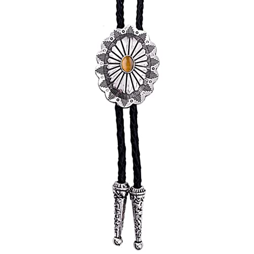 Bolo Cravate Homme en Cuir Tressé et Turquoise Véritable Style Western Vintage