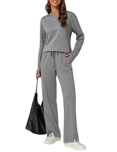 Totatuit Women's Long Sleeve Lounge Sets Sweatsuit Wide Leg Pants with Pockets Tracksuit 2 Piece Outfits S-XXL