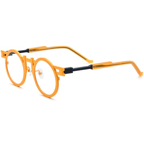 Image of FONEX Colorful Pure Titanium Glasses Frame Women Retro Round Eyeglasses Eyewear F85833
