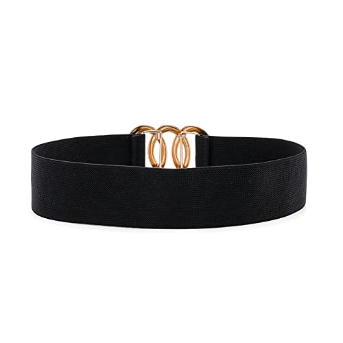 Hotwill Women Elastic Waist Belts Stretchy Black Wide Cinch Belt With Gold Ring Buckle Plus Size Black X-Small #TOP2