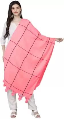 MAGIC Womens Fine Wool Shawl, Aztec Weave, checked Design (Pack of 1) (Special for Winter) (Pink)