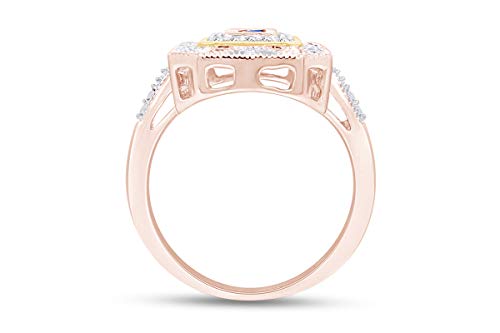 AFFY Princess Cut Simulated Blue Sapphire And White Cubic Zirconia In 14k Gold Plated 925 Sterling Silver Two-Tone Art-Deco Style Ring For Women4