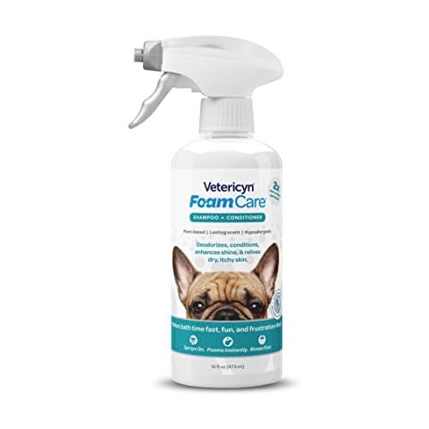 Vetericyn FoamCare Pet Shampoo Plus Conditioner, Spray-on Shampoo for Dogs and Cats, Foams Instantly and Rinses Easier, Natural Ingredient Shampoo, 16-ounce Cover