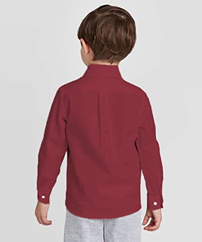 Boyoo Boys' Long Sleeve Dress Shirt Classic Button Down Shirt Solid Cotton Shirts Red #TOP3