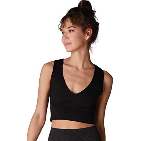 NIKIBIKI Women Seamless Plunge V-Neck Ribbed Crop Top, Made in U.S.A, One Size (Black) Cover