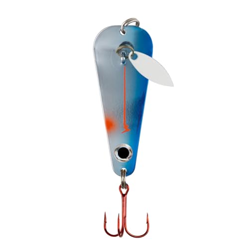 Northland Tackle Ice Fishing Thumper Spoon, Stamped Brass Flutter Spoon Ice Fishing Lure for Walleye, Crappie, & More, 10 Colors, Blue Racecar, 1/4 Oz