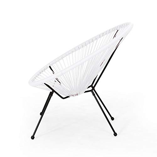 Great Deal Furniture GDFStudio Outdoor Hammock Weave Chair with Steel Frame (Set of 2) - White and Black Finish - Thumbnail 5