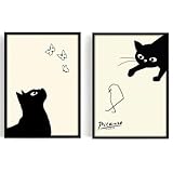 ピカソ ネコとヒヨコと蝶 2組セット フレーム付き ポスターaoipro (黒フレーム)