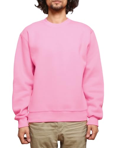 TUVEKE Mens Sweatshirts Soft Long Sleeve Pink Crewneck Sweatshirt Lightweigt Warm Fleece Sweat Shirt Breathable Thick Pullover Sweater 3XL