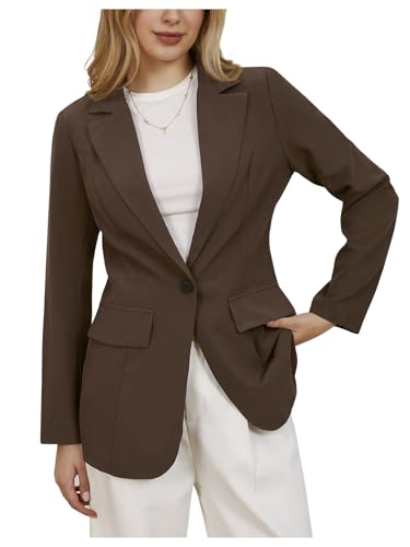 MakeMeChic Women's Lapel Neck Long Sleeve Blazer Suit Single Breasted Loose Fit Coat