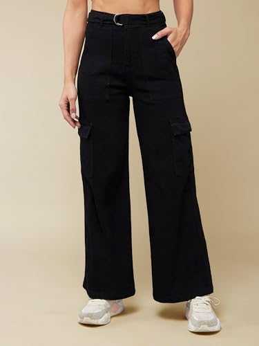 Image of Miss Chase Women's Wide-Leg High-Rise Regular-Length Stretchable Shaping Denim Jeans