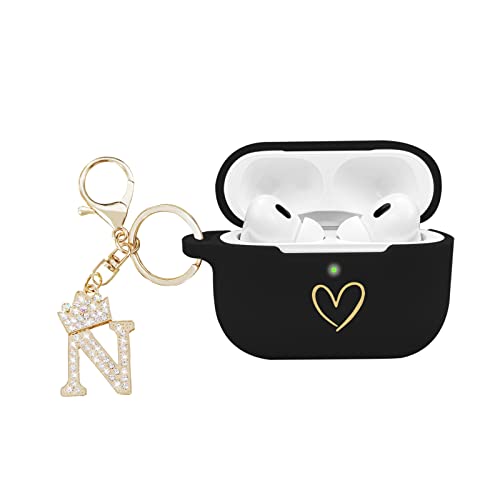 Coque AirPods Pro 2 silicone souple étui protection cœur doré porte-clés N