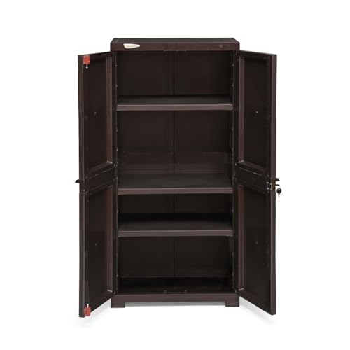 Image of Nilkamal Freedom FMM 4 Shelves Plastic Bookshelf with 3-Year Warranty| Multipurpose Storage Cabinet & Book Rack for Home | Durable, Easy-Clean | Living Room & Bedroom Organiser | Weather Brown