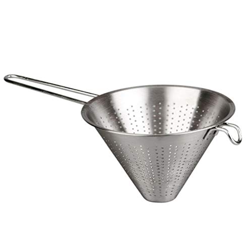 Tradineur - Colador chino, diámetro 18 cm, acero inoxidable con mango, plateado, forma cónica, cocina