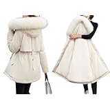 [Maison de TAO] メゾンドタオ レディース コート ファー付き フード付き 裏ボア ダウン風 防寒 アウター 冬 あったか ロング丈 おしゃれ 大きめサイズ M L XL XXL (ホワイト, XL)