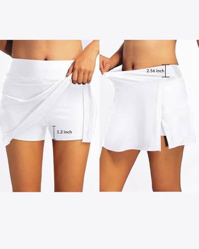 Image of Women Swim Skirt Tummy Control Swimsuit Skirt with Built-in Shorts High Waisted Split Swim Bottom (Available in Plus)