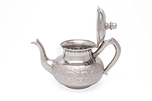 Moroccan Brass Teapot Silver Plated Hand Made In Fes By Kenzadi (16.9 Oz) #TOP25
