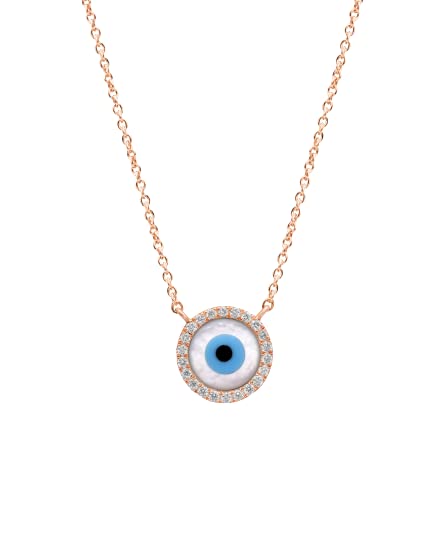 ForoWomen's Diamond Frame Circle Evil Eye Necklaces (Small) 14K IJ SI