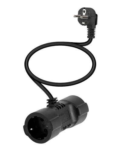 YANBORONSN Przedłużacz ochronny z podwójnym gniazdem Schuko, 2-drożny, ochronny kabel zasilający 1-2 16 A/250 V do komputera, laptopa, drukarki (czarny, krótki)