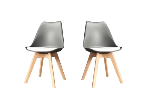 PEZ ROJO Lot de 2 Chaises Scandinaves, Chaises Salle à Manger, Chaise Cuisine, Salon, Chaises Grises et Blanche Design Ergonomique, Pieds Bois de Hêtre Massif