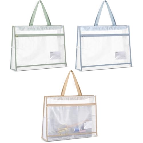 Image of Bulyoou 3 Pcs 17.7x13 Inch Project Bag for Quilting Sewing Craft Storage for Quilter A3 Clear Mesh Art Bag Artwork Storage Organize for Artwork Charts Teaching Material Multipurpose (Morandi Colors)