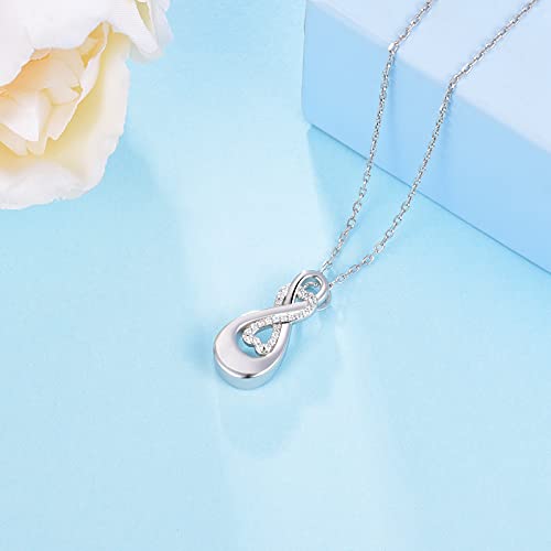 Zgby S925 Sterling Silver Necklace For Ashes Infinity Urn Necklaces Teardrop Cremation Jewelry For Ashes Keepsake Memorial Pendant For Women Men Loved Ones (White) #TOP6