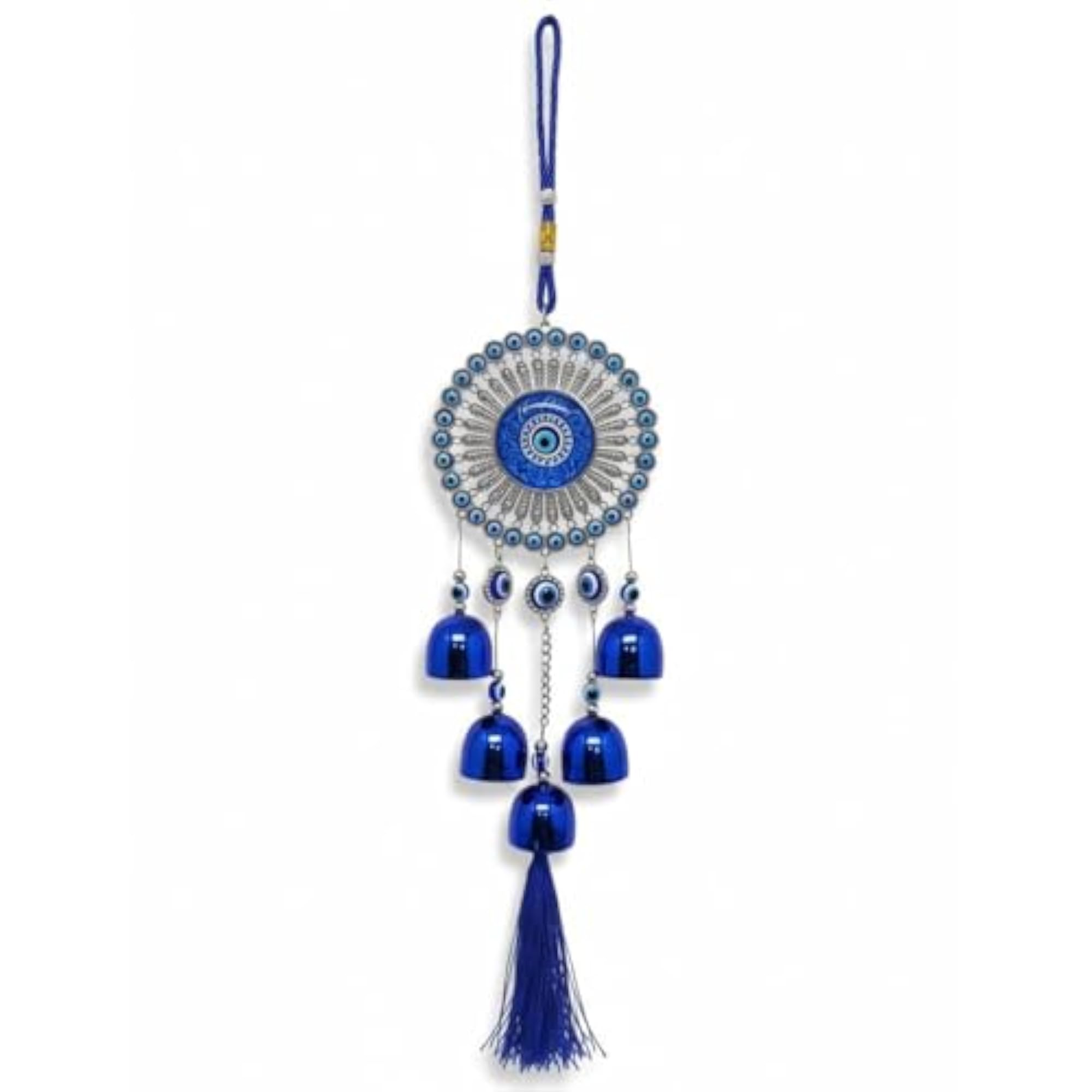 Blue Evil Eye Hanging Wall Decor with Tassel and Bells