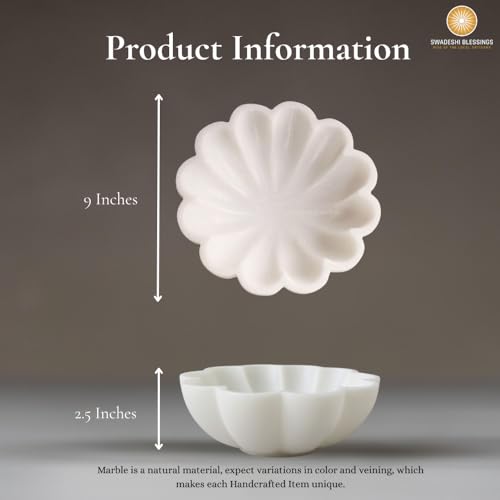 Image of SWADESHI BLESSINGS Handcrafted Marble Scalloped Urli Bowl for Home Decor | Traditional Decorative Bowl for Floating Flowers, Potpourri & Festive Decor Item | Pooja Decoration | Wedding /Return Gift, 9 inch