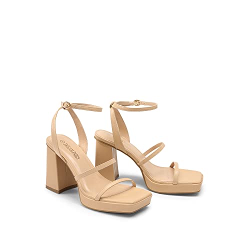 DREAM PAIRS Women's Platform Strappy Heels Open Toe Ankle Strap Square Party Sandals Y2K Dress Shoes3