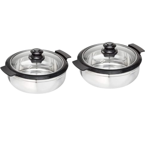 Image of Mumma's LIFE- Stainless Steel Thermoware Casserole with Glass Lid| Hot Pot Roti Box with Lid Set of 2 (Silver, 2500ml X 2pcs)