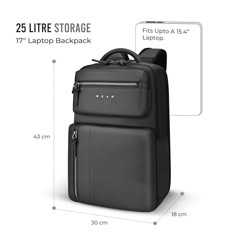 Image of Gear 9 to 5 17 inch /25L Medium Water Resistant Faux Leather Anti Theft Laptop Backpack | Casual Backpack | Travel Backpack for Men /Women (Black - Black)