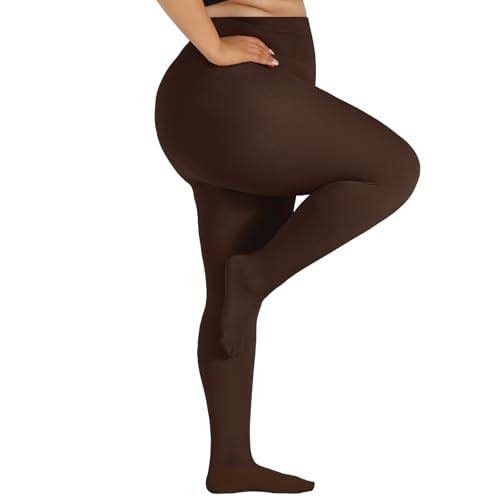Image of DancMolly Plus Size Fleece Lined Tights Winter Warm Womens Tights, High Waisted Opaque Pantyhose