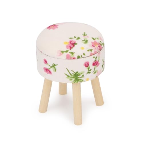 Dollhouse Stool Miniature Round Upholstered 1:12 Scale Wooden Stool Ornament Dollhouse Furnishing Accessories Mini Scene Furniture (Pink) - Thumbnail 5