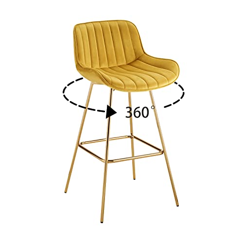 Zouron Swivel Bar Stools Set Of 4 For Kitchen, 29" Counter Height Bar Chairs With Back Tall Barstools Velvet Kitchen Island Stools With Gold-Plated Metal Legs, Golden Yellow #TOP2