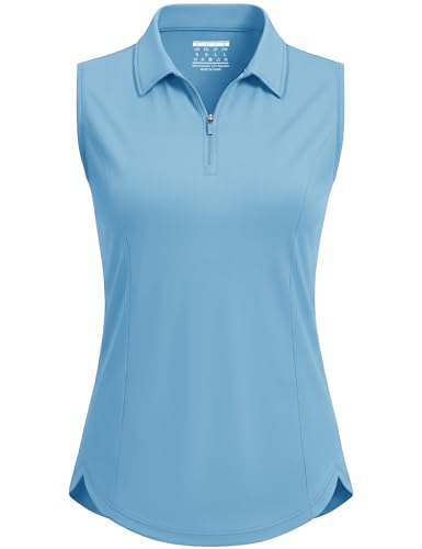 Image of MAGCOMSEN Womens Golf Shirts Sleeveless 1 /4 Zip Collared Polo Shirt UPF 50+ Quick Dry Workout Tank Tops Tennis