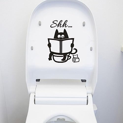 Autocollant mural amovible en vinyle noir pour toilettes Motif chat mignon Accessoires de toilette