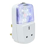 Defender Fake TV Light Simulator LED with Pass Through Socket - Plug-in Home Security Device - 4 Modes Includes Timer & Dusk Till Dawn Sensor - Anti Burglar & Intruder Deterrent - Simulated TV Lamp