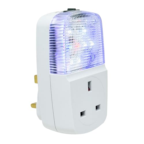 Defender Fake TV Light Simulator LED with Pass Through Socket - Plug-in Home Security Device - 4 Modes Includes Timer & Dusk Till Dawn Sensor - Anti Burglar & Intruder Deterrent - Simulated TV Lamp