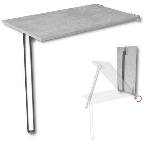 Table murale pliante Bureau Plateau de table 80x50 cm en aspect béton Table pliante Table de salle...