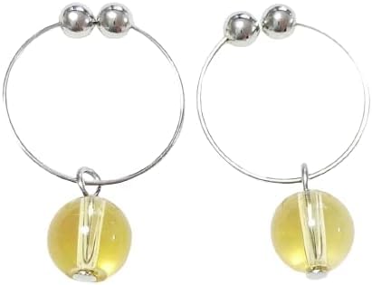 ノンホールピアス/フープイヤリング/フープピアス/14mm/ピアス風 シトリン 6mm 天然石 パワーストーン