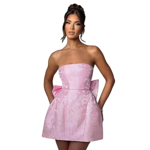 ZGMYC Jacquard Satin Homecoming Dress with Bow Elegant Strapless Mini Dress A Line Short Prom Dresses Party Gown4