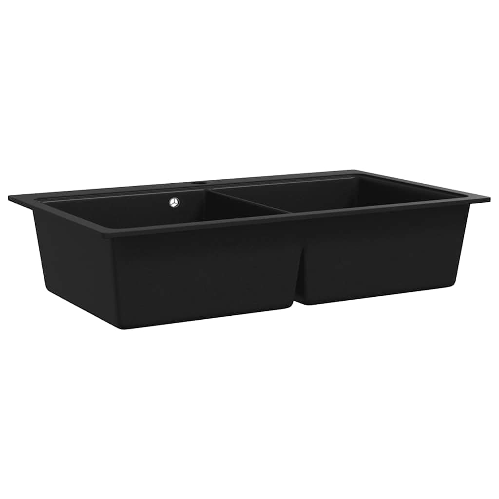 vidaXL Fregadero Encastrable con 2 Senos de Granito Negro Cubeta Lavaplatos