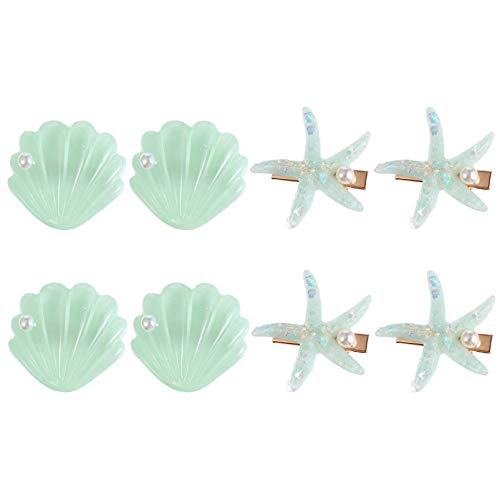 FRCOLOR 8Pcs Shell Hair Clips Kids Alloy Sea Star Hair Pin Carton Beach Hair Barrettes Kids Ocean Style Hairpin Novelty Hair Accessory for Girls (Light Green)