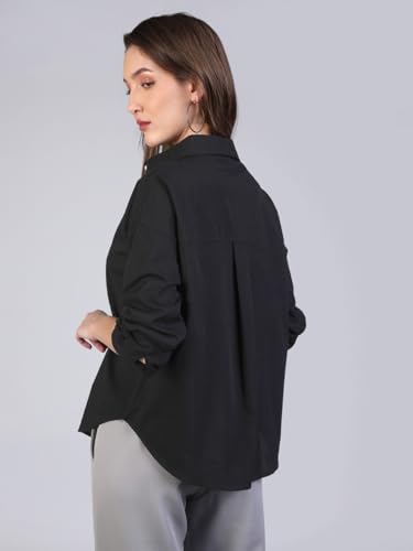 Image of Urbano Fashion Women's Cotton Full Sleeve Oversized Fit Casual Solid Slub Shirt with Spread Collar