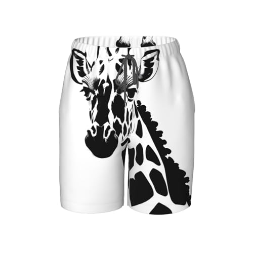 Black and White Giraffe Small Youth Beach Pants, Soft and Breathable, with Drawstring Waist, Suitable for Sports and Leisure.