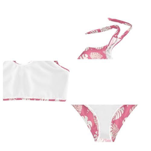 Wusikd White Monstera Girls Swimsuits Two Piece Leaves Pink Swimwear Bikini Set for for Girls Size 3T4