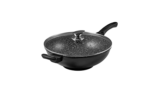 Pradel Excellence - Wok avec Grille Demi-Lune et Couvercle en Verre - Fonte d’Aluminium Anti-Adhésive Sans PFOA - Tous Feux dont Induction - Passe au...