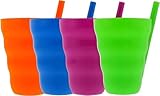 Bexter (Set of 4) Plastic Straw Cups with Built-In Straws – 22oz Stackable Plastic Tumblers – BPA-Free, Reusable Sip-A-Cup Drinkware – Dishwasher Safe – Water, Juice, Milk