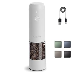 Electric Salt and Pepper Grinder – USB Rechargeable, Automatic Salt and Pepper Shaker, Adjustable Coarseness, Electric Pepper Mill, LED Light, Refillable, Kitchen Gadget (1-Pack, White)