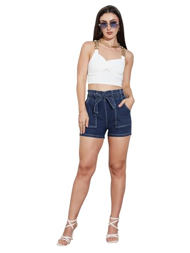 Image of Miss Chase Women's Regular High Rise Above Knee Stretchable Denim Shorts